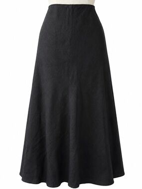 Eileen Fisher Black 100% Linen A-Line Midi Skirt
